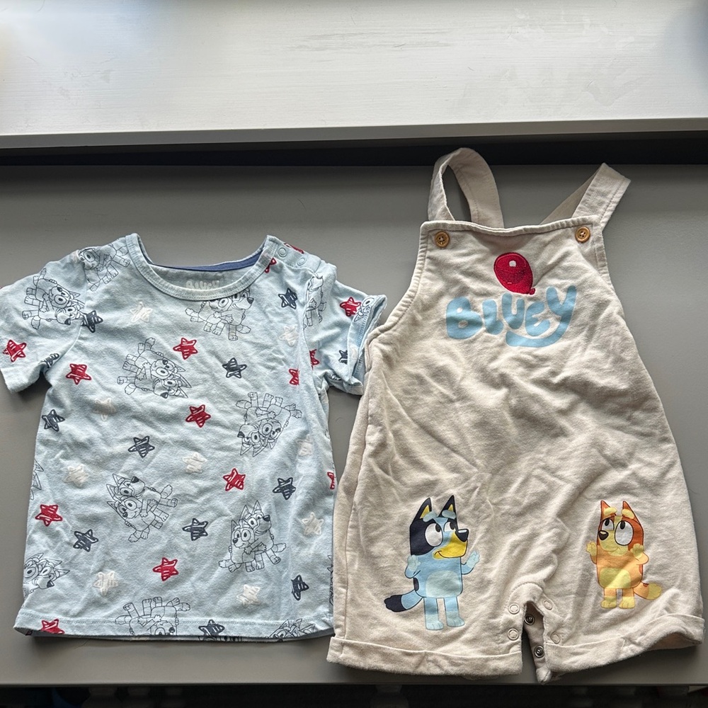 Bluey Shortall Romper with Bluey Tee - Light Blue & Cream